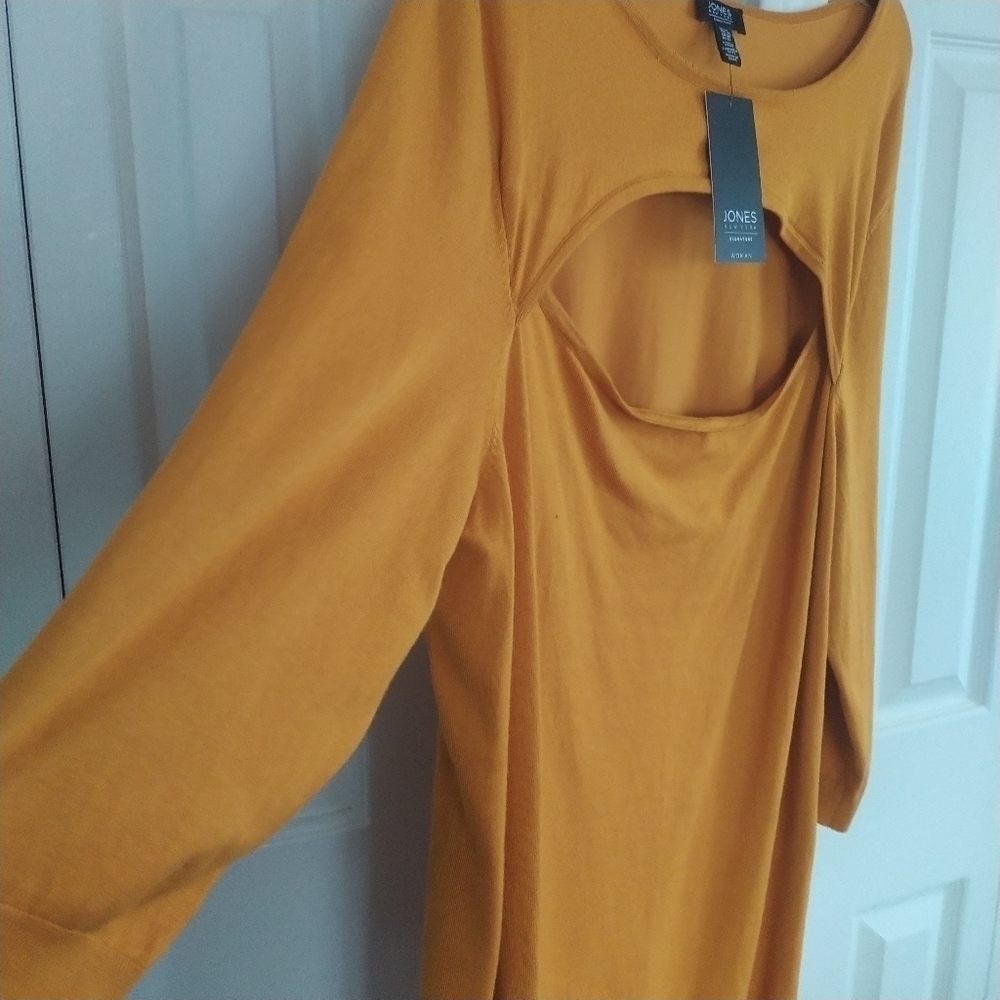 Jones New York Mustard Bost Neck Hole Front Tunic Top 3X - Picture 5 of 8